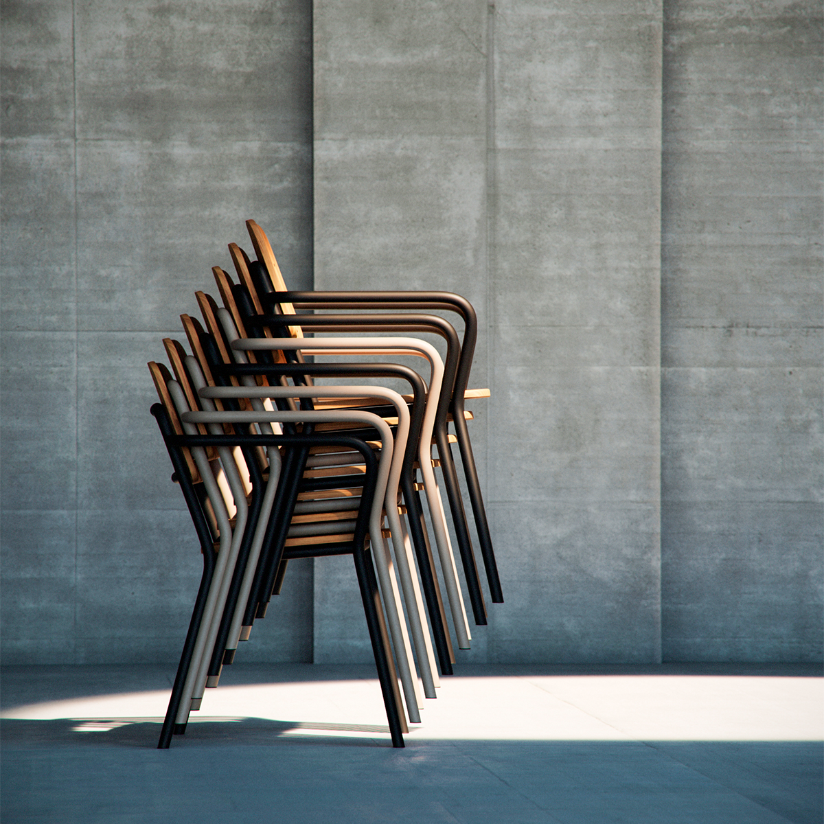 Kirra Patio Chair i pulverlakkert aluminium med ubehandlet teak, designet for utendørs bruk.