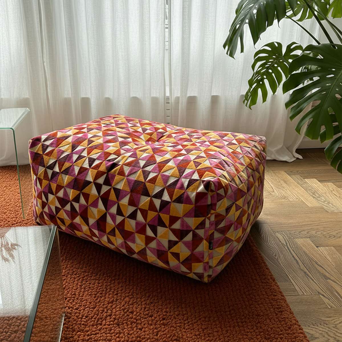 Soft Sofa Indoor pouf in Levanka fabric with soft, rounded shape and neutral tone.