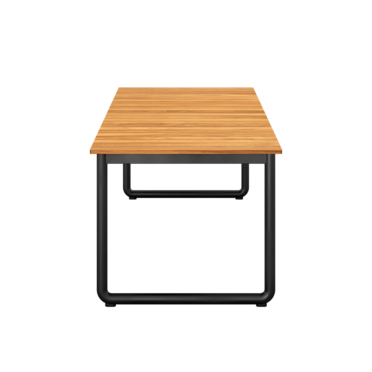 Rektangulært Patio Dining Table i pulverlakkert aluminium med teak bordplate, utendørs spisebord.