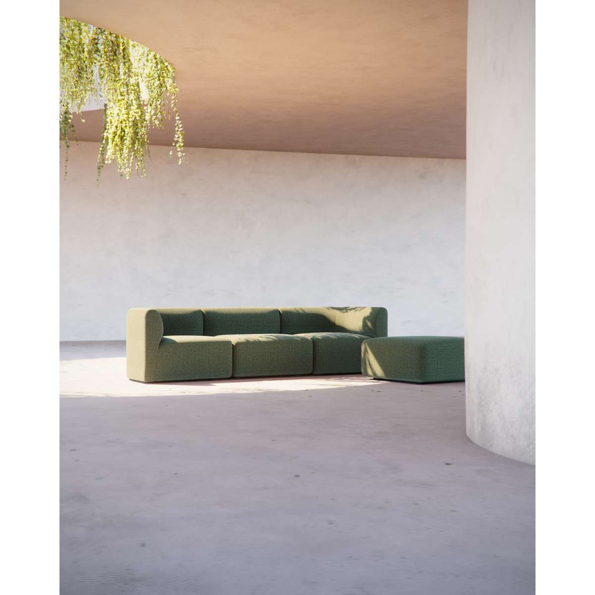 Fjord Sofa 3-seter med myke linjer og skandinavisk design i lyst rom uten puff.