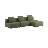 Cobana Lounge Sofa 3-seter med chaiselong i Kirra Olive farge, modulbasert utesofa med puter.