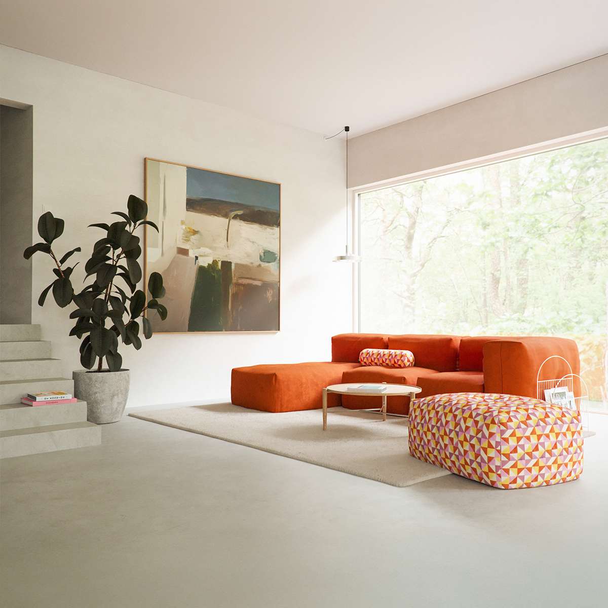 Modulær Soft Sofa Indoor 3-seter med lounger i mykt tekstil, designet for innendørs bruk.