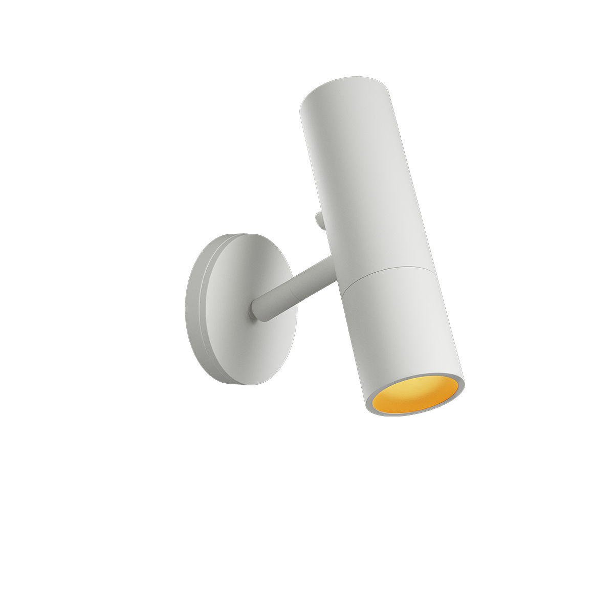 Hvit Expo Wall vegglampe i aluminium med rund form og berøringsknapp, enkel design.