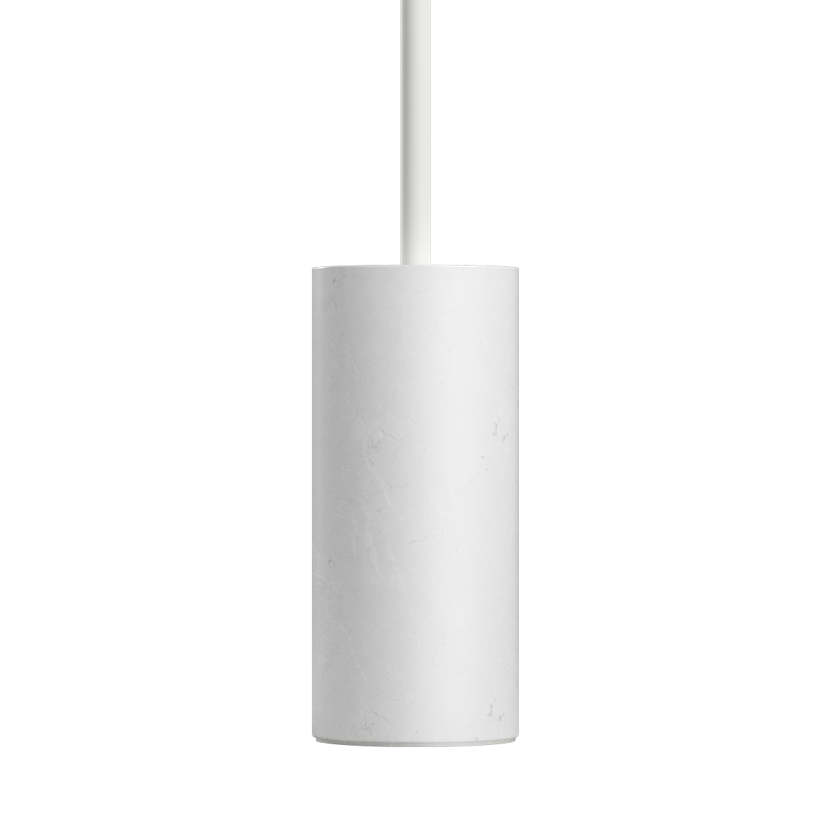 Hvit Expo Floor gulvlampe i aluminium med marmor sokkel og matt overflate.