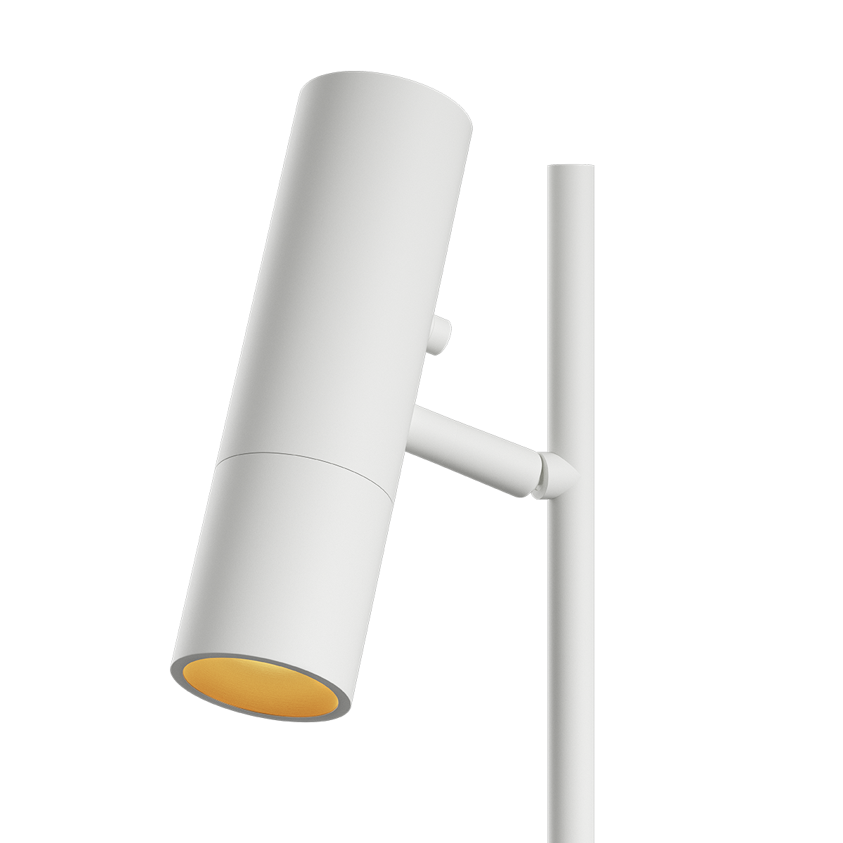 Hvit Expo Floor gulvlampe i aluminium med marmor sokkel og varm belysning.