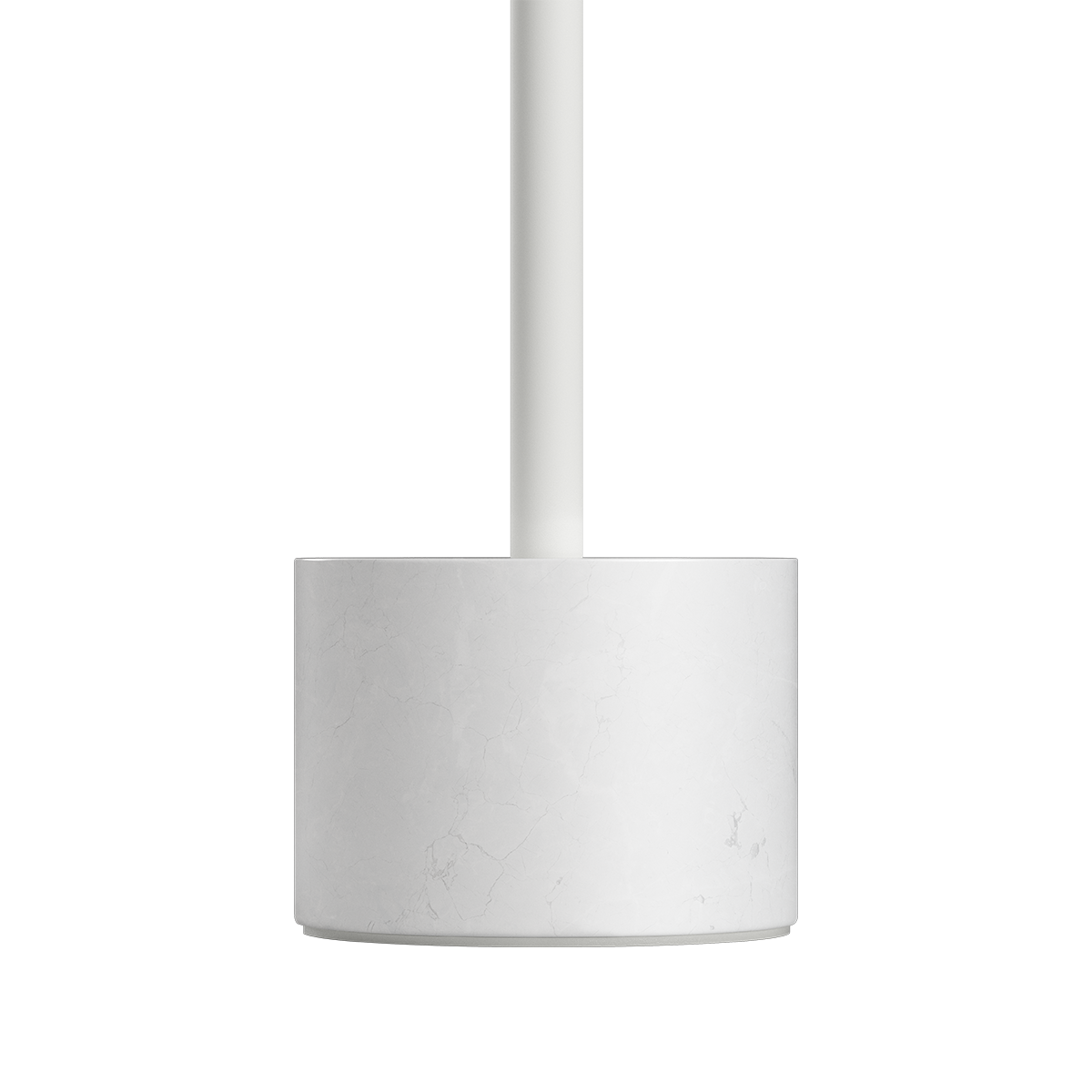 Expo Table bordlampe i hvit aluminium med marmorfot og matt overflate, innendørs belysning.