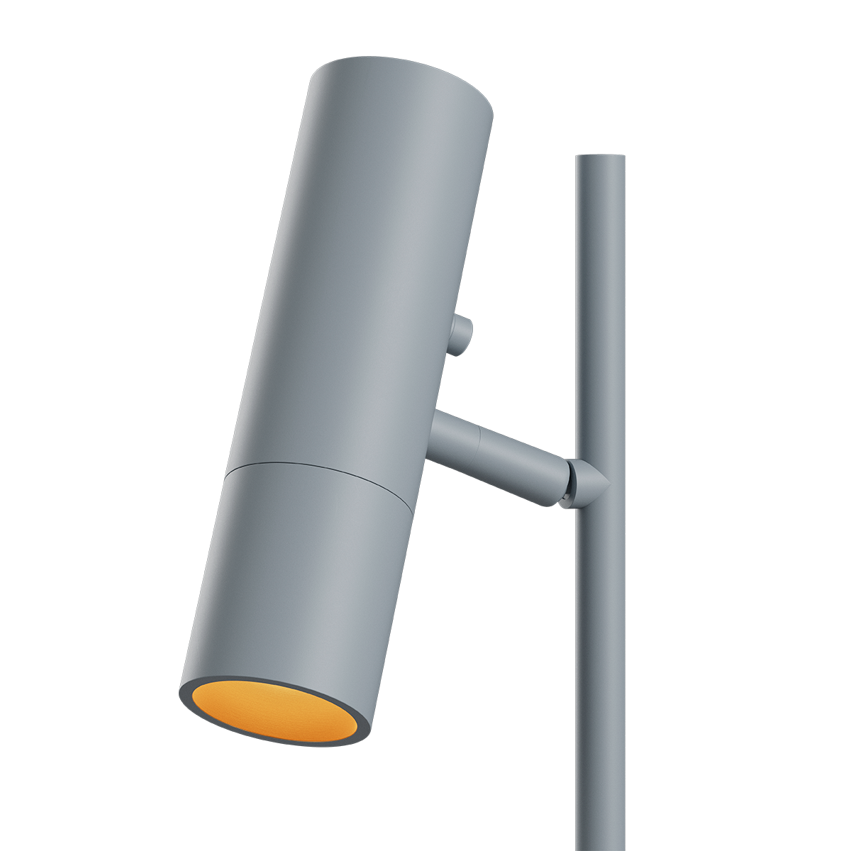 Grå Expo Table bordlampe med aluminiumskropp og marmorfot, innendørs belysning.