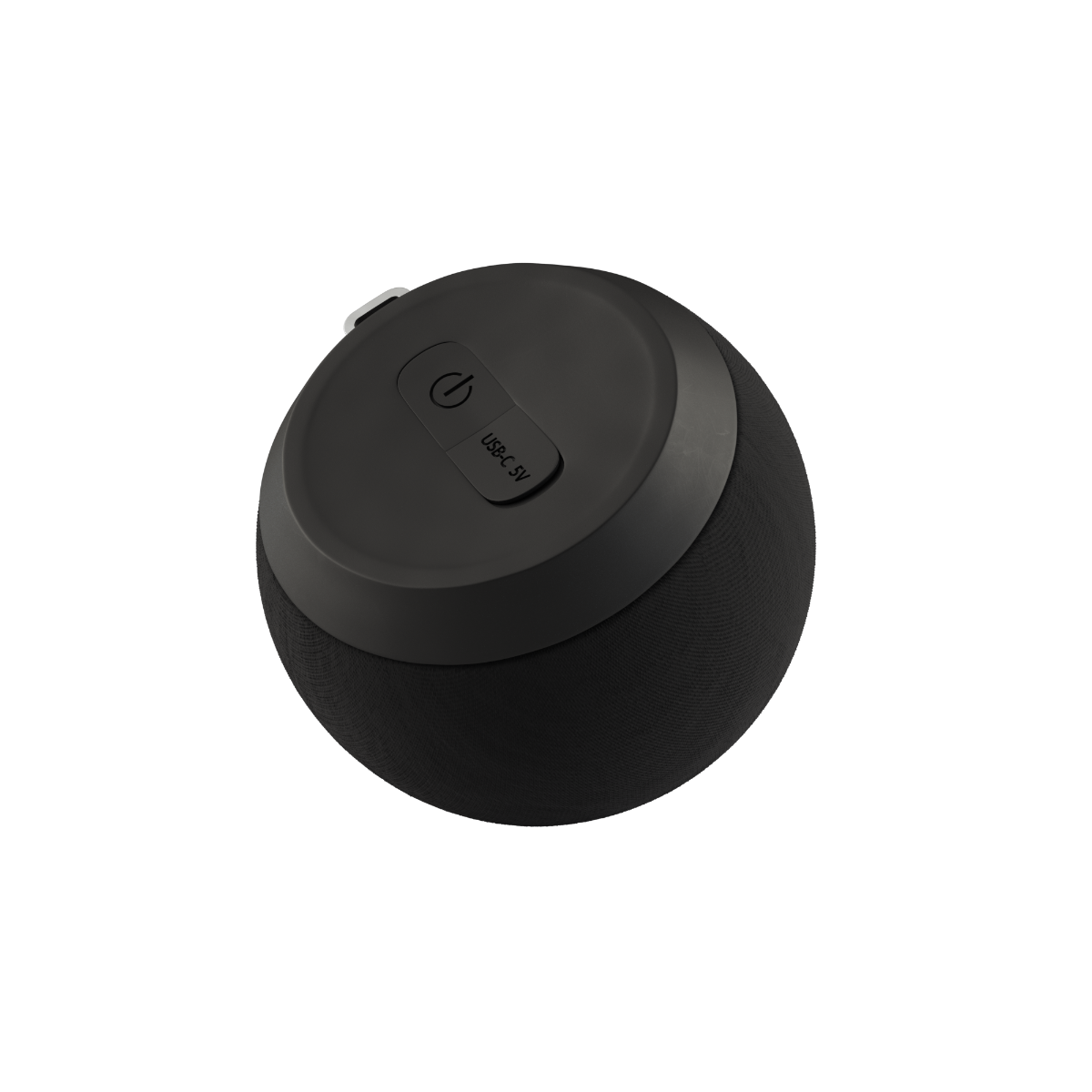Play Mini kompakt høyttaler med polyestertekstil og ABS-kabinett i svart, med silikonknapper.