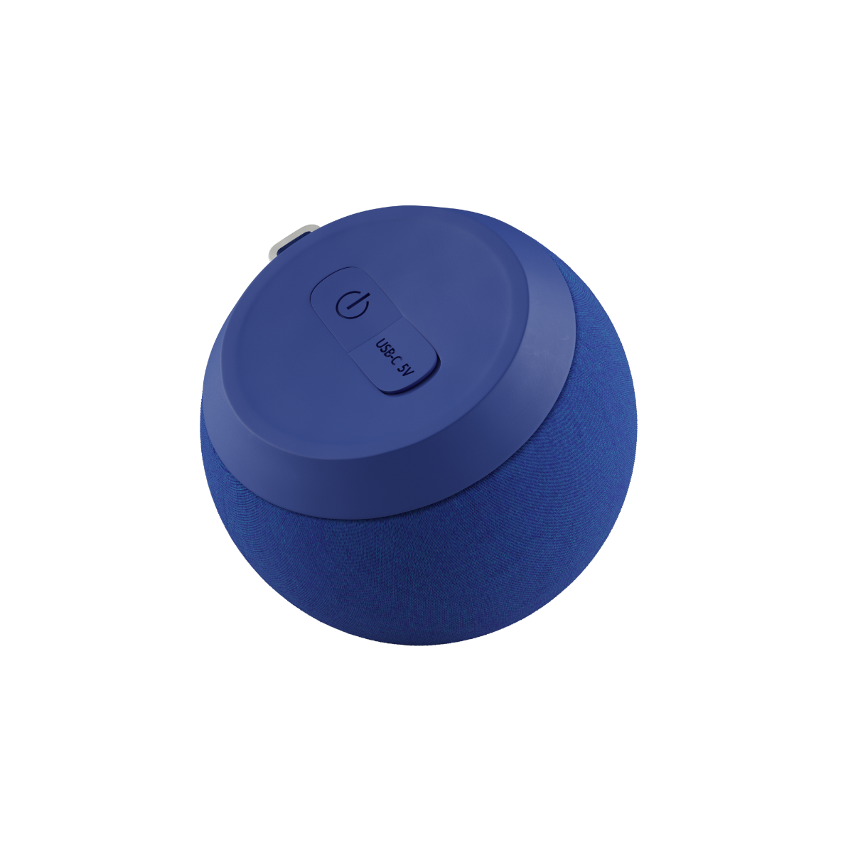 Play Mini Bluetooth-høyttaler med kompakt design og slitesterk polyestertekstil i blått.
