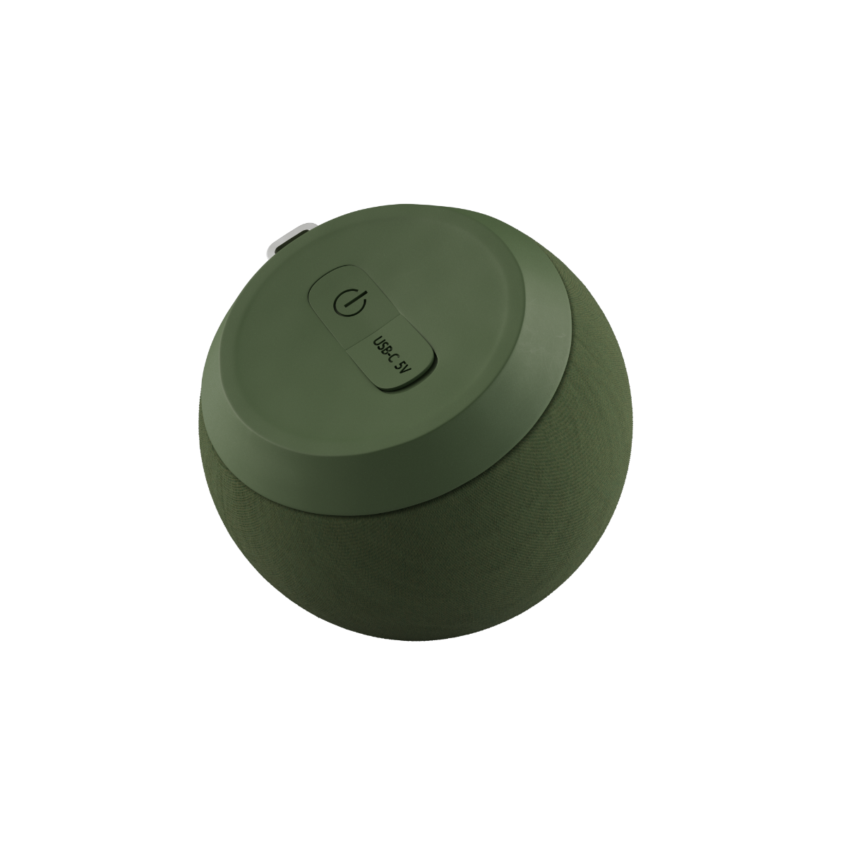 Play Mini høyttaler i olivengrønn med kompakt, vanntett design og silikonknapper.