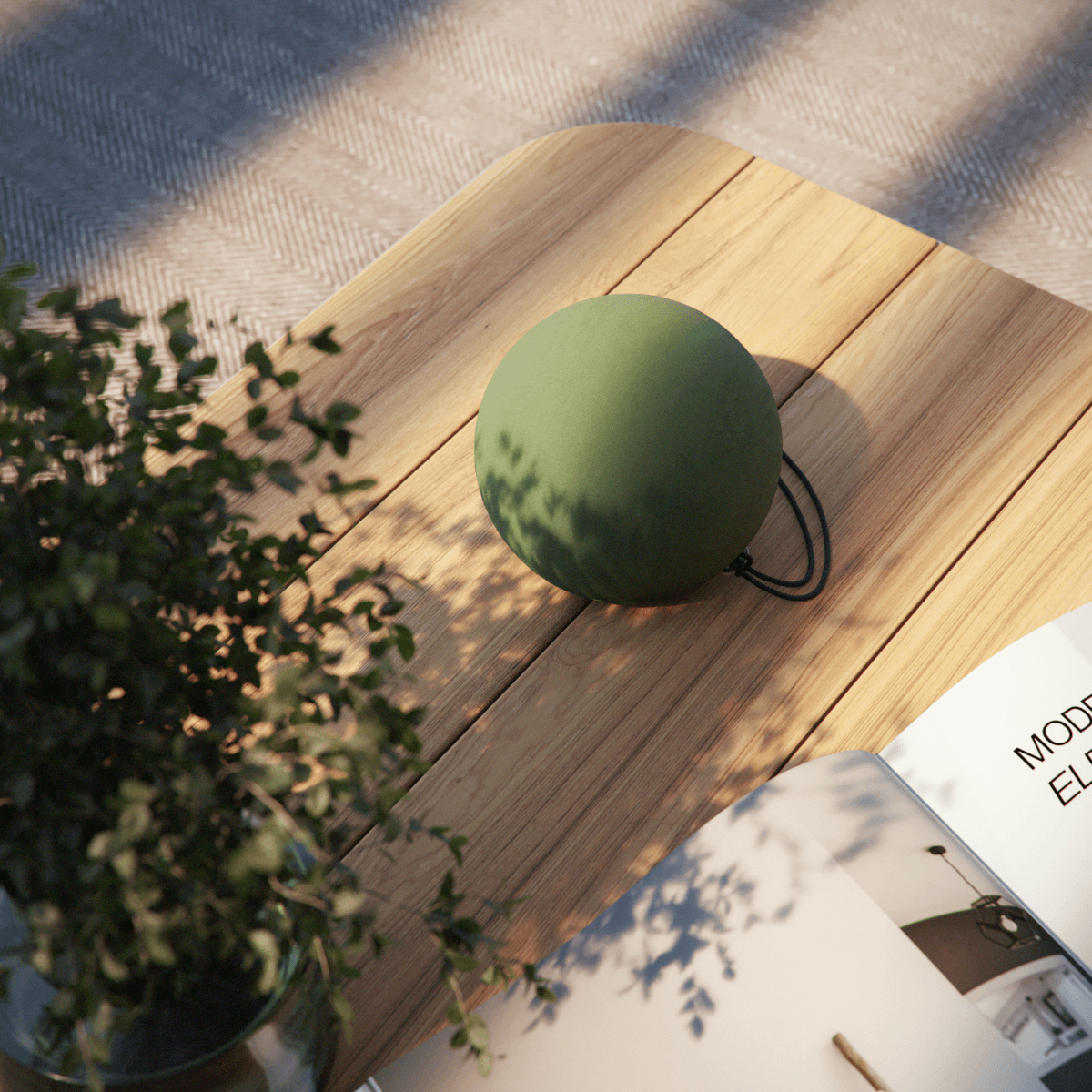 Olive Play Mini Bluetooth-høyttaler med polyestertekstil og silikonknapper, kompakt og bærbar design.