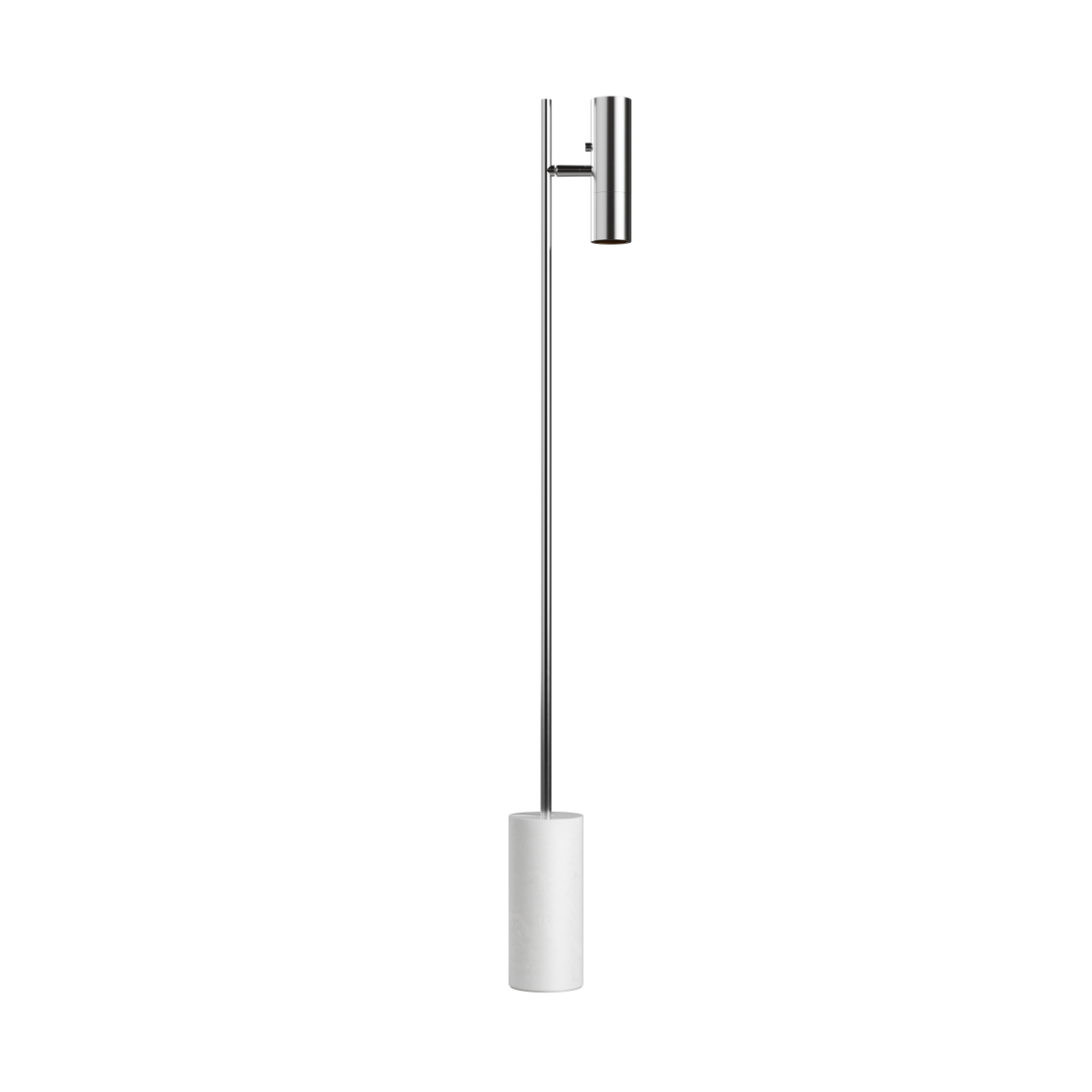 Expo Floor gulvlampe i polert marmor med aluminiumslampe og varm belysning.