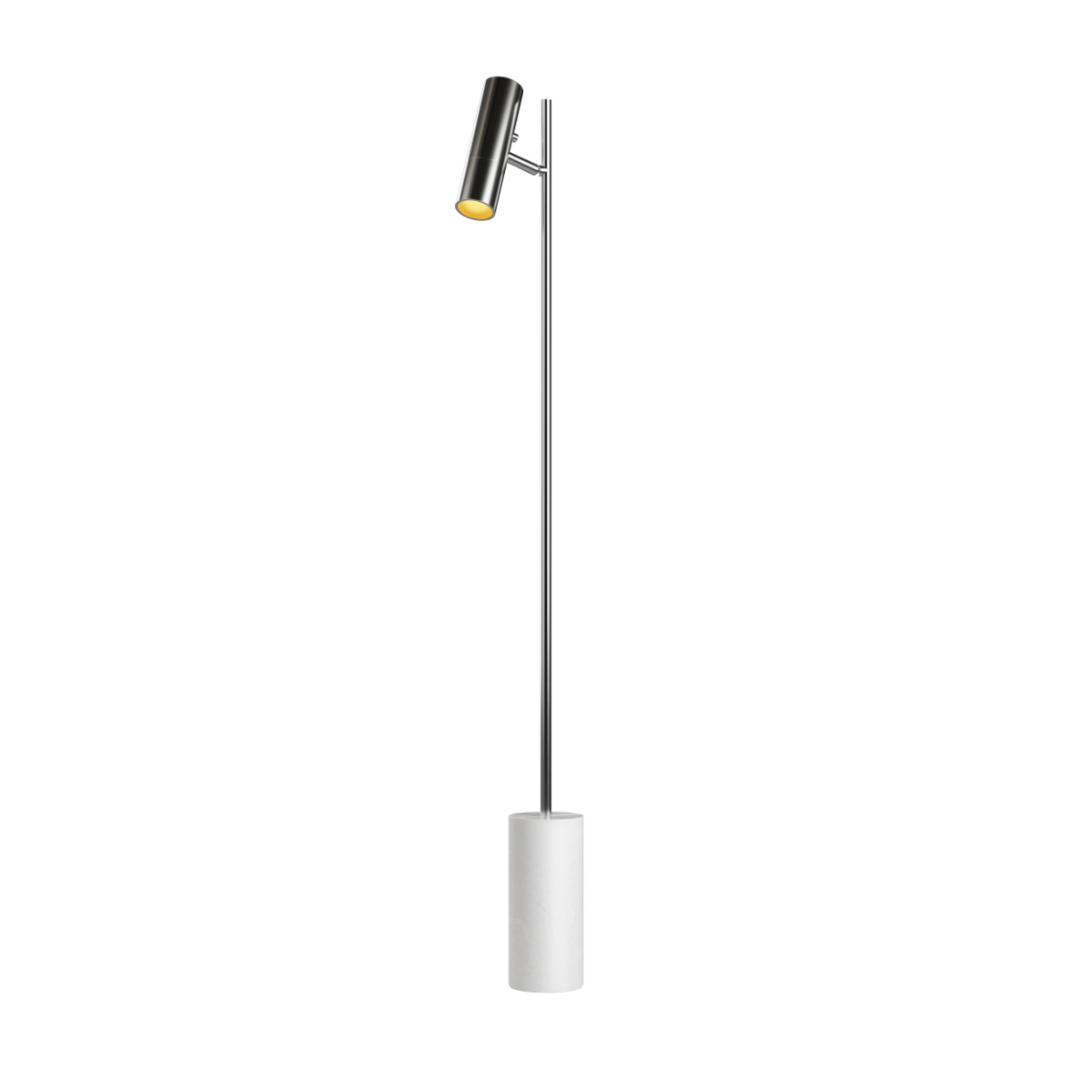 Expo Floor gulvlampe i polert marmor med aluminiumslampe og matt overflate, høy og slank design.