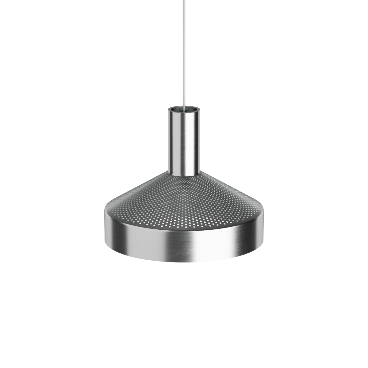 Dawn Pendant Ø25 lampe i aluminium med perforert topp og hvit innerskjerm, klassisk verkstedstil.