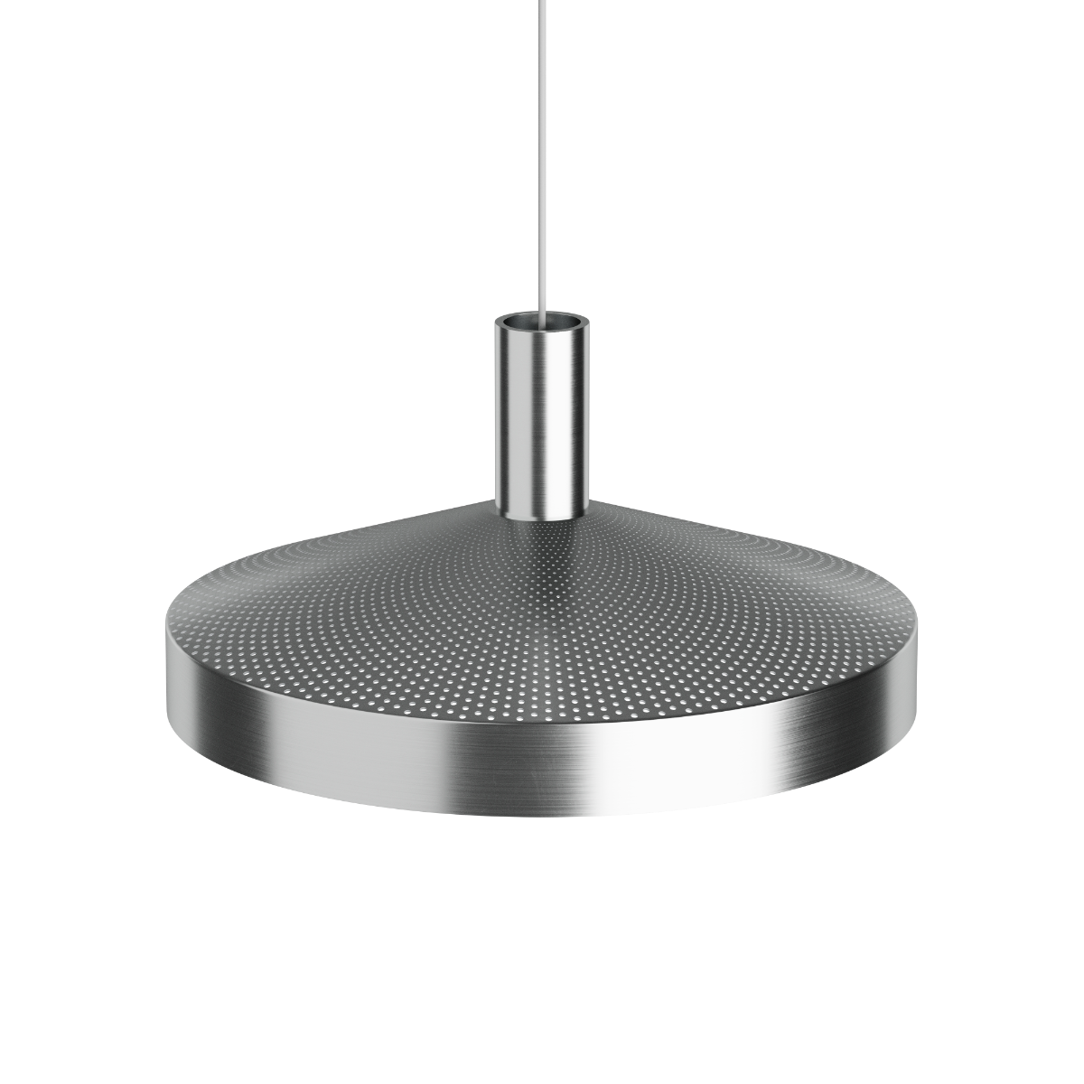 Dawn Pendant Ø40 lampe i polert aluminium med perforert topp og hvit innerskjerm.