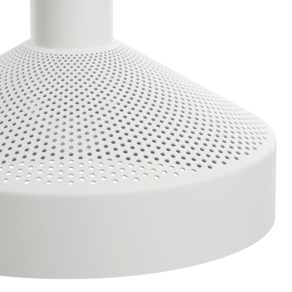 Hvit Dawn Pendant Ø25 innendørs lampe i aluminium med perforert topp og rund form.
