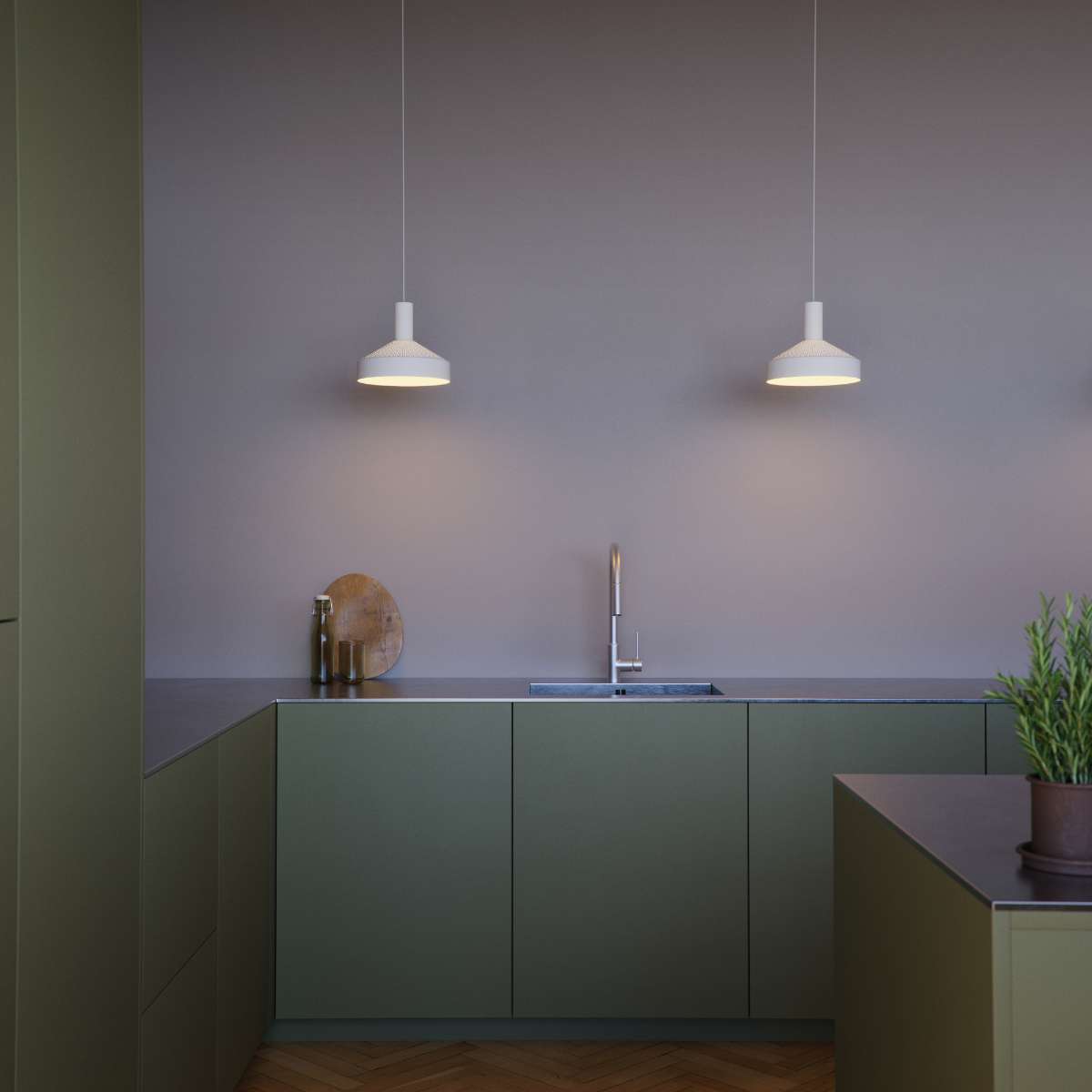 Hvit Dawn Pendant Ø25 lampe i aluminium med perforert topp og 3 meter ledning.