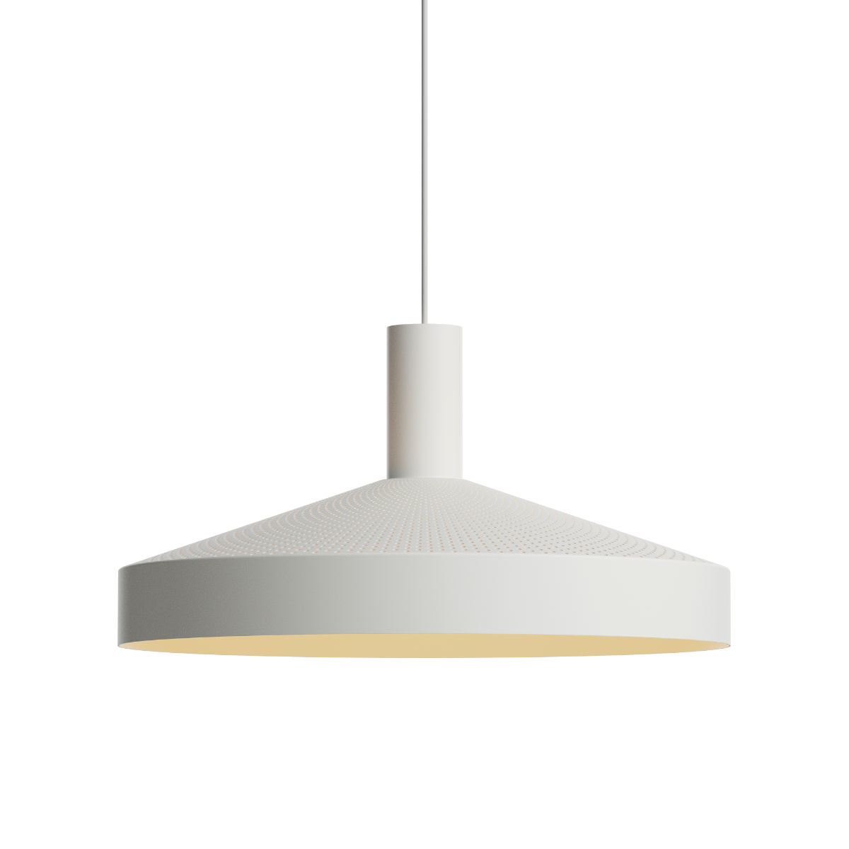 Hvit Dawn Pendant Ø40 lampe i aluminium med perforert topp og hvit innerskjerm.