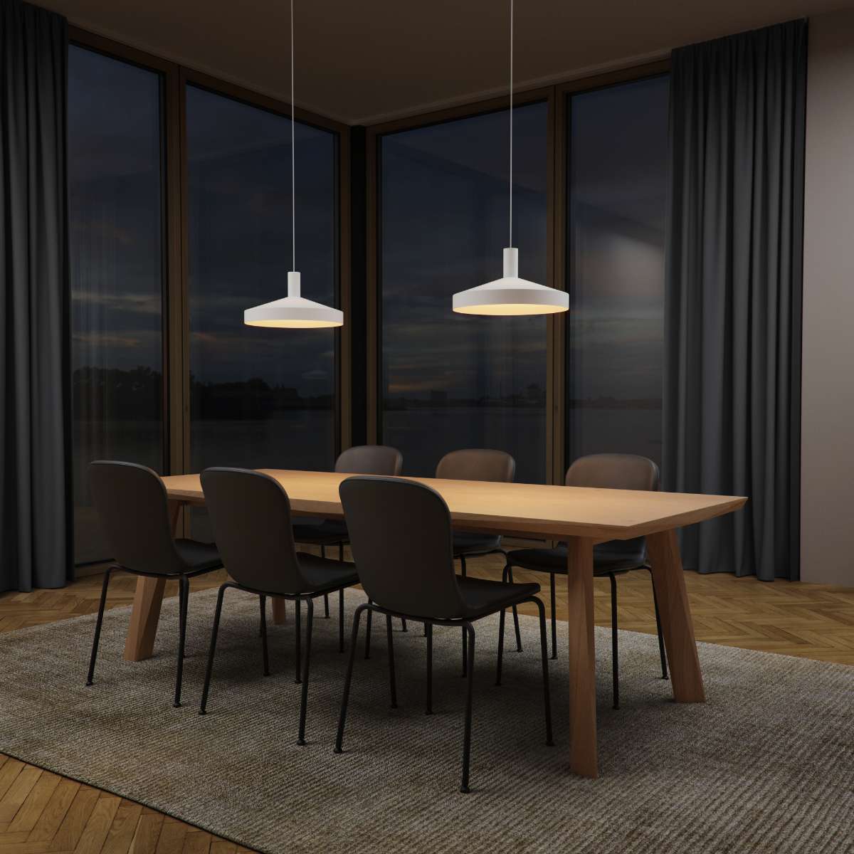 Hvit Dawn Pendant Ø40 pendellampe i aluminium med perforert topp og hvit innerskjerm.