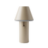 Beigefarget trådløs bordlampe med konisk skjerm og sylindrisk fot i pulverlakkert aluminium fra sackit til innendørs og utendørs bruk