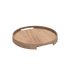 Rundt serveringsbrett i naturlig eik med høy kant og skjulte håndtak, diameter 50 cm.