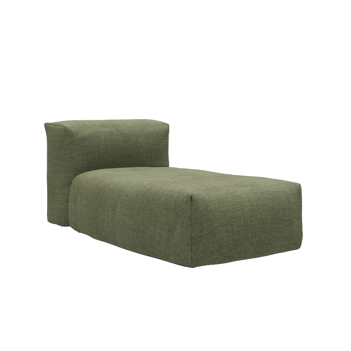 Soft Sofa Outdoor Lounger i Kirra Olive med myk, værbestandig tekstil og lav sittehøyde.