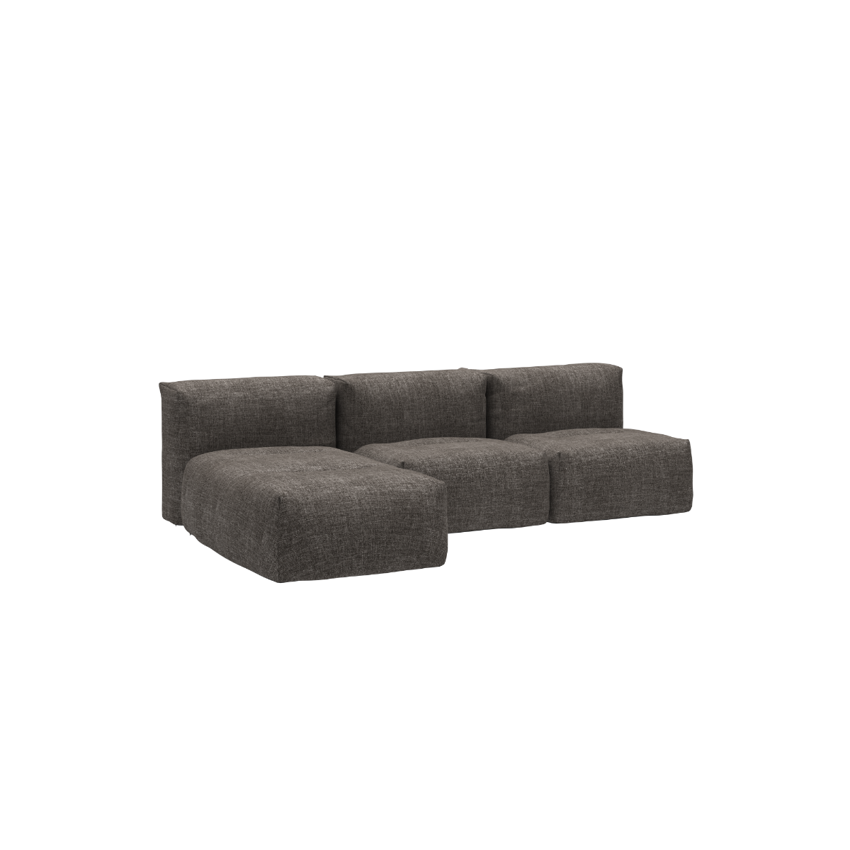 Utendørs Soft Sofa 3-seter med loungedel i mørk Kirra Noir-farge og mykt stoff.