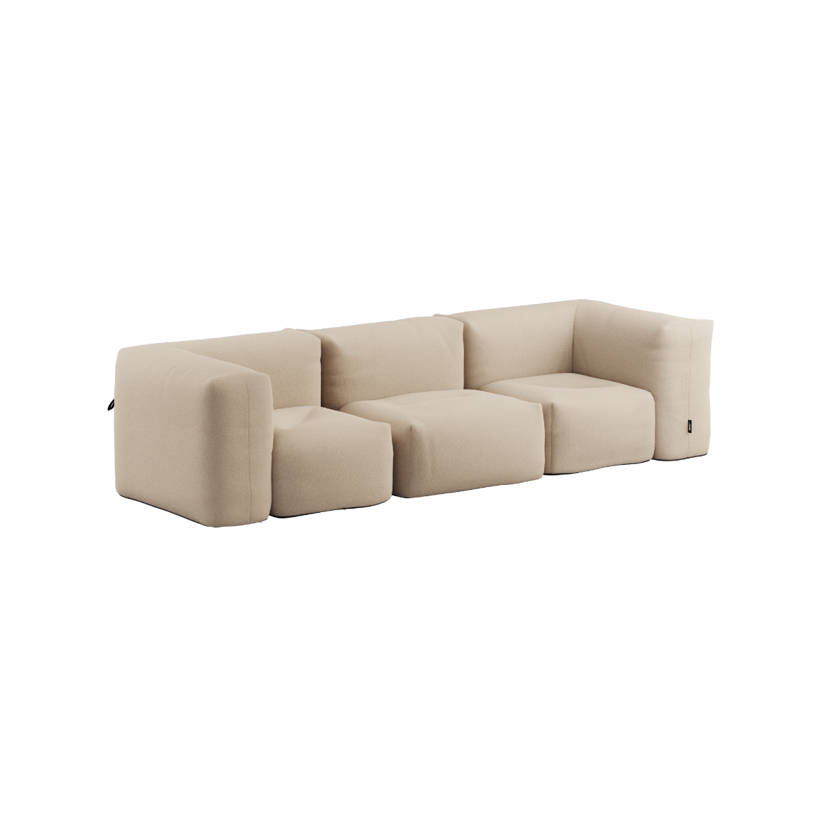 Soft Sofa Outdoor 3-seters sofa i boucle beige stoff, myk og formstabil uten ramme for utendørs bruk.