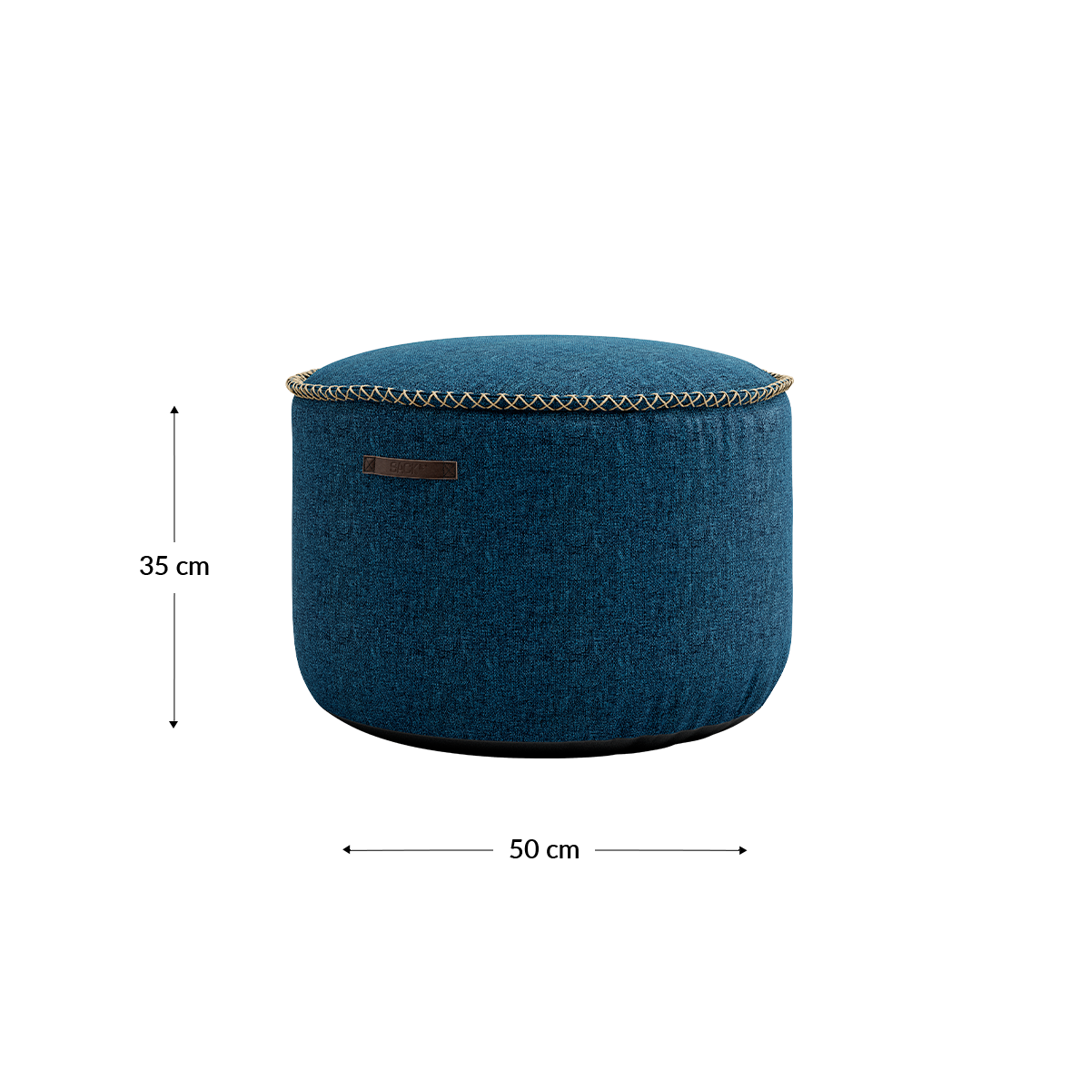 Rund Medley Pouf i slitesterkt Medley Denim stoff, multifunksjonell puff og fotskammel.