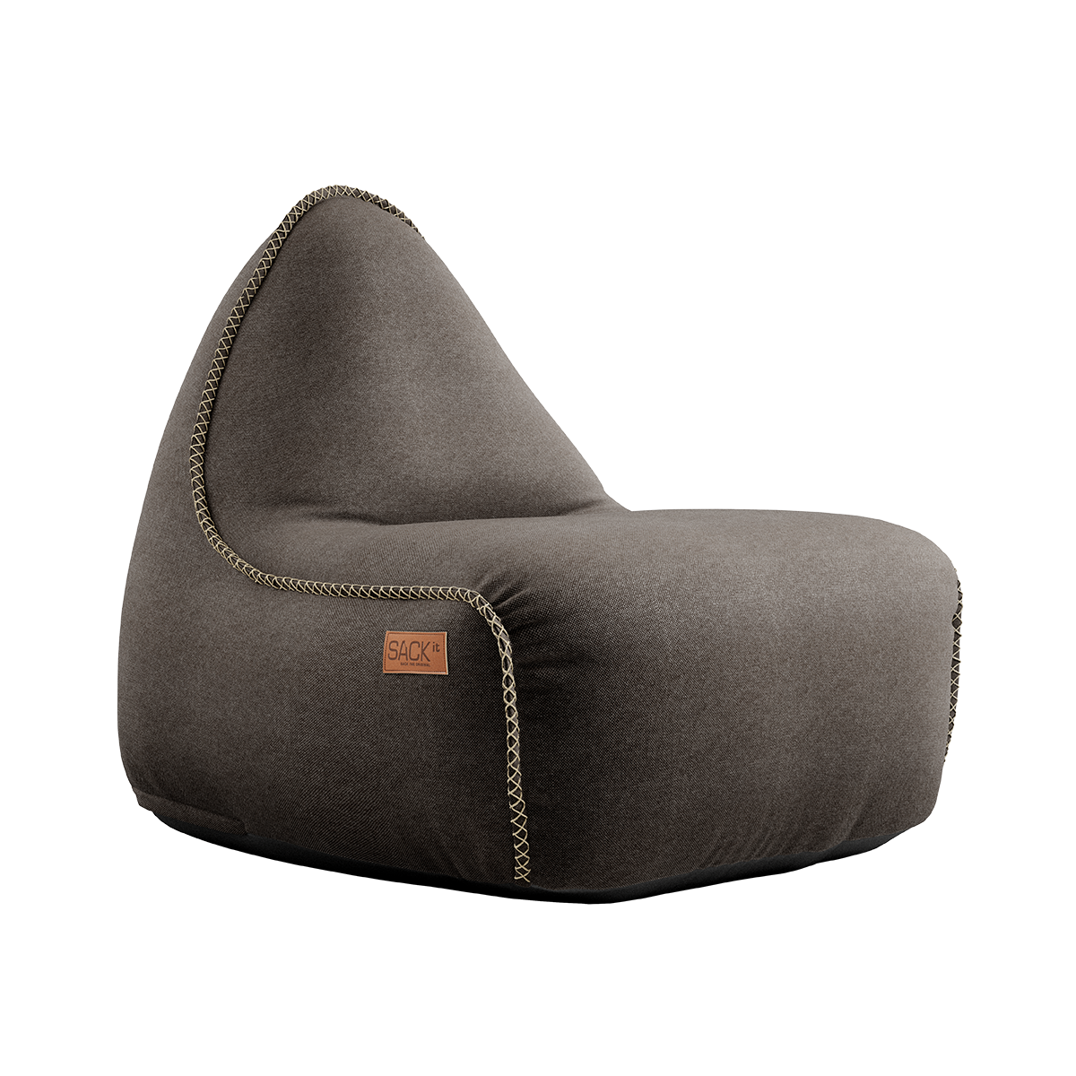 Canvas Lounge Chair i brun canvas med ryggstøtte, formstabil og håndsydd søm.