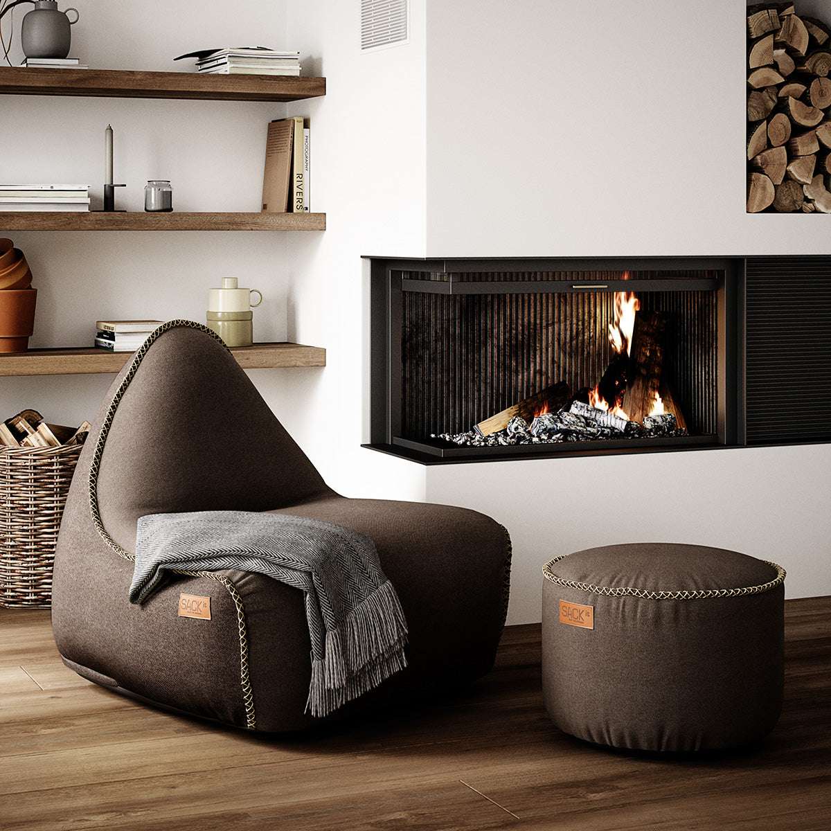 Canvas Lounge Chair i petrolfarget canvasstoff med ryggstøtte, innendørs sakkosekk og lenestol.