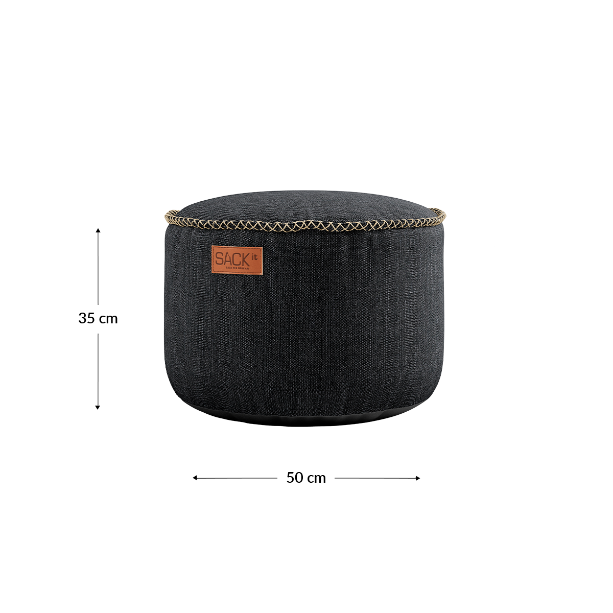 Rund Cobana Pouf i grått Cobana-stoff med vannavstøtende og holdbar overflate.