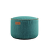 Rund Cobana Pouf i petrol melange stoff med håndsydde sømmer, 50x35 cm.
