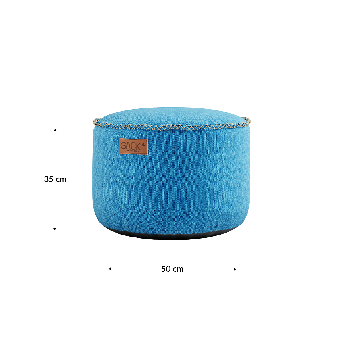 Rund puff i Cobana Grey stoff med holdbar og vannavstøtende overflate, 50 x 35 cm.