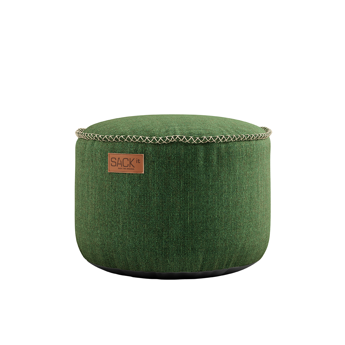 Grønn Cobana Pouf puff i vannavstøtende stoff med rund form og håndsydde sømmer.