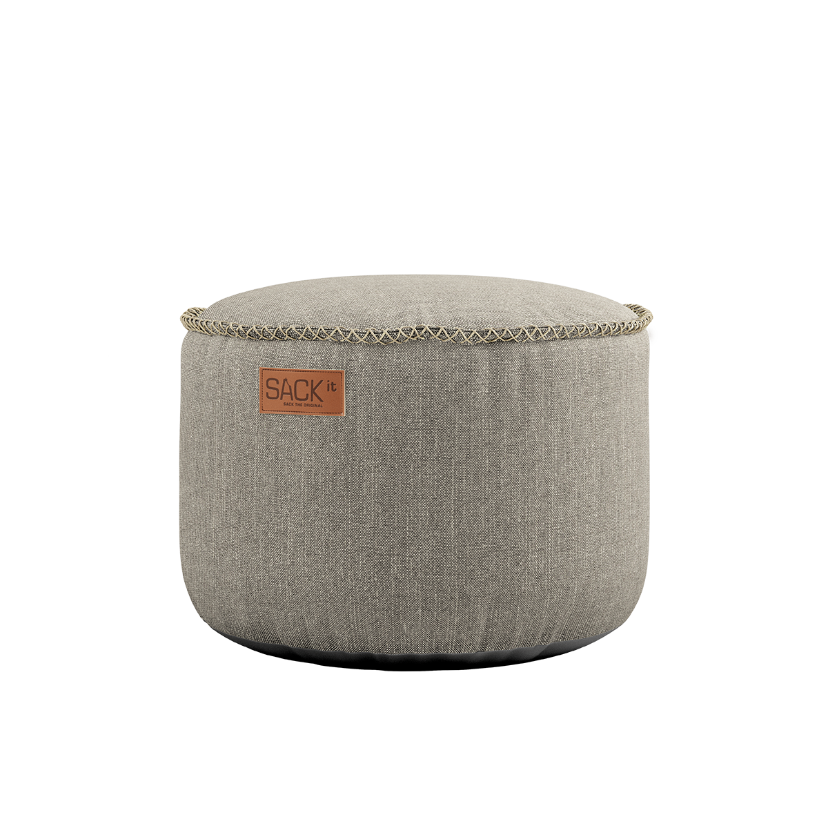 Kirra Sand Cobana Pouf i rund form med vannavstøtende stoff, brukt som puff eller fotskammel.