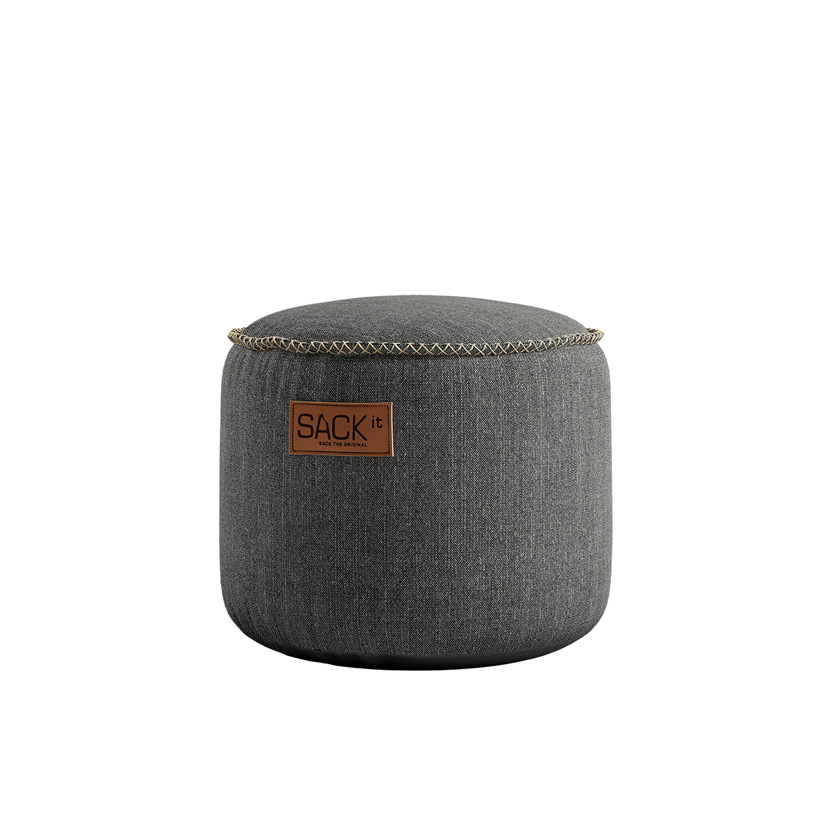 Cobana Junior Pouf i grått, rund barnepuff med vannavstøtende tekstil og håndsydde sømmer.