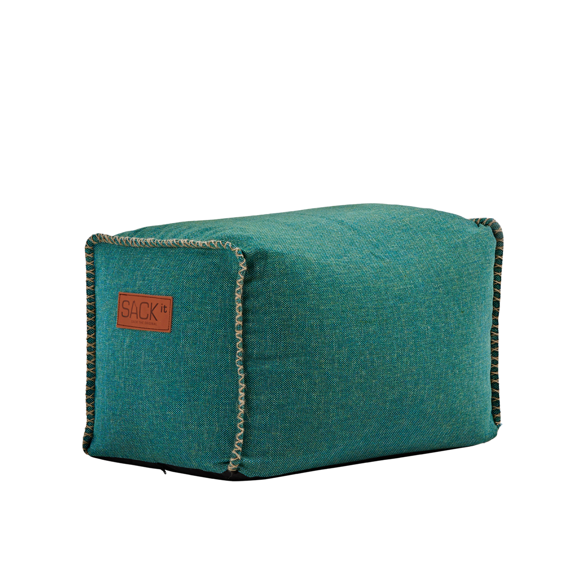 Cobana Square Pouf i petrol melange med vannavvisende, rustikt vintagedesign og håndsydde sømmer.