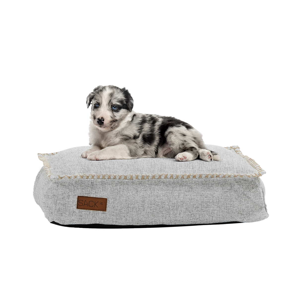 Mini Cobana Dog bed in sand melange with water-resistant fabric and anti-slip bottom