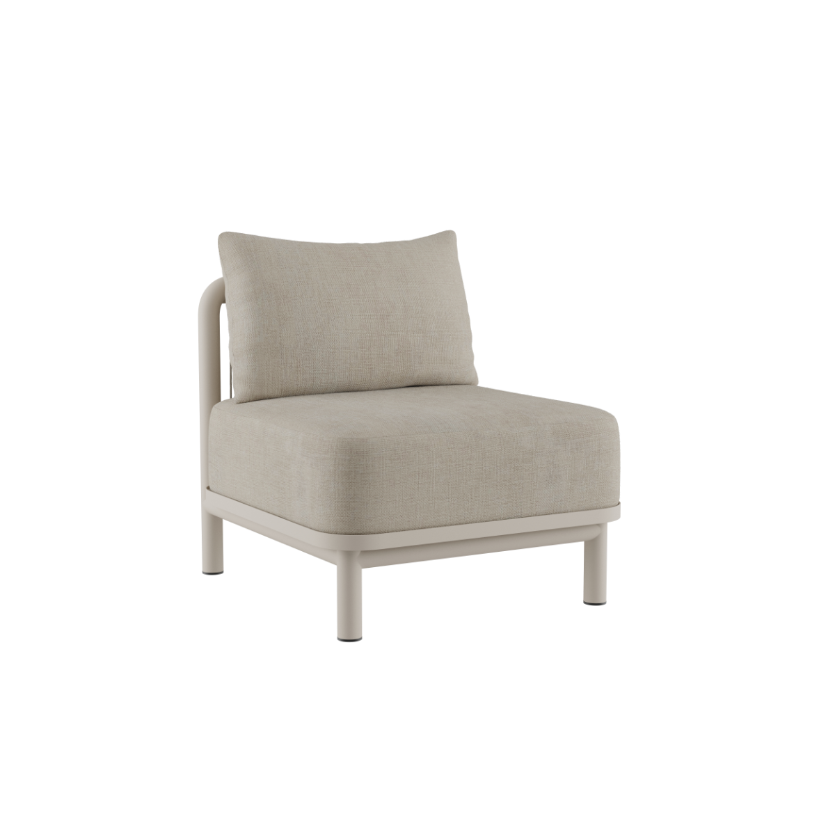 Kirra Lounge Sofa Seat i sandfarget olefin-tekstil med aluminiumsramme, modulært design for uterom.