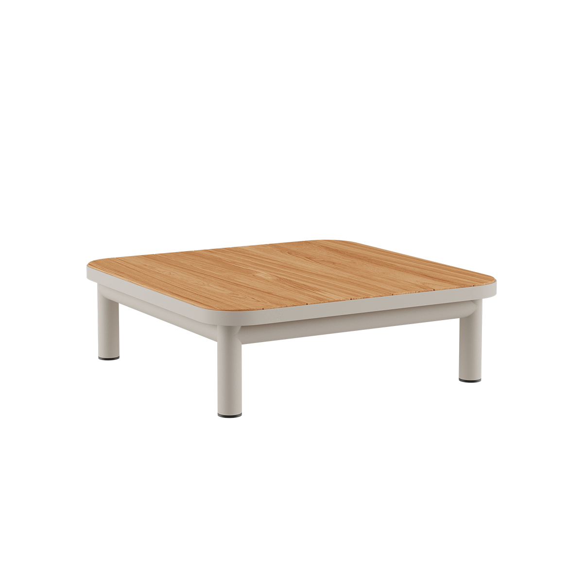 Kirra Side Table utendørs sofabord i taupe pulverlakkert aluminium med teak bordplate, firkantet form.