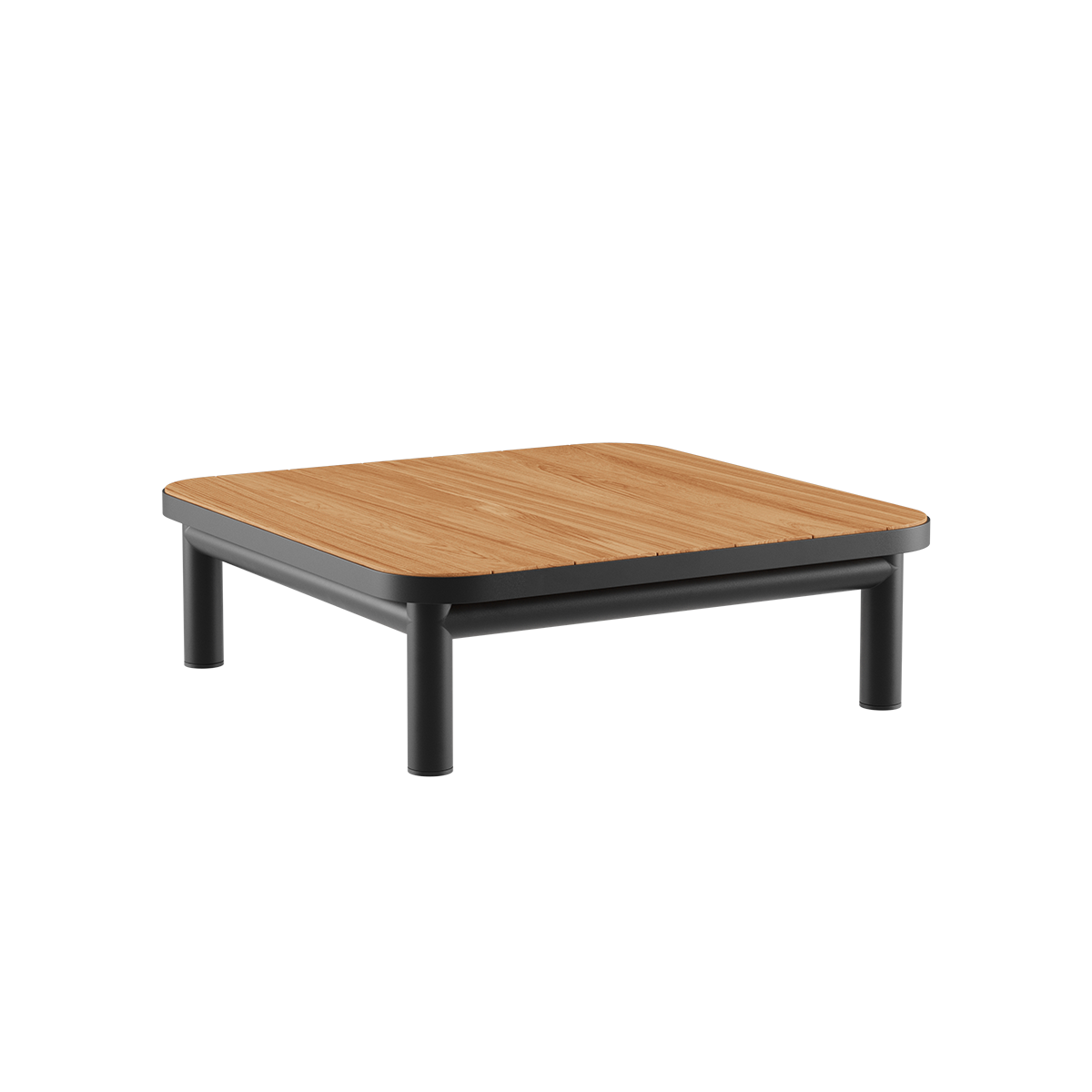 Kirra Side Table i svart med pulverlakkert aluminium og teak bordplate, utendørs sofabord.