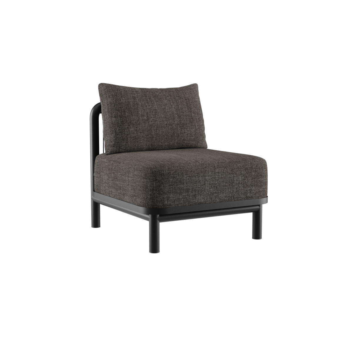 Kirra Lounge Sofa Seat i Kirra Noir med aluminiumsramme og olefin-tekstiler, modulært design for uterom.