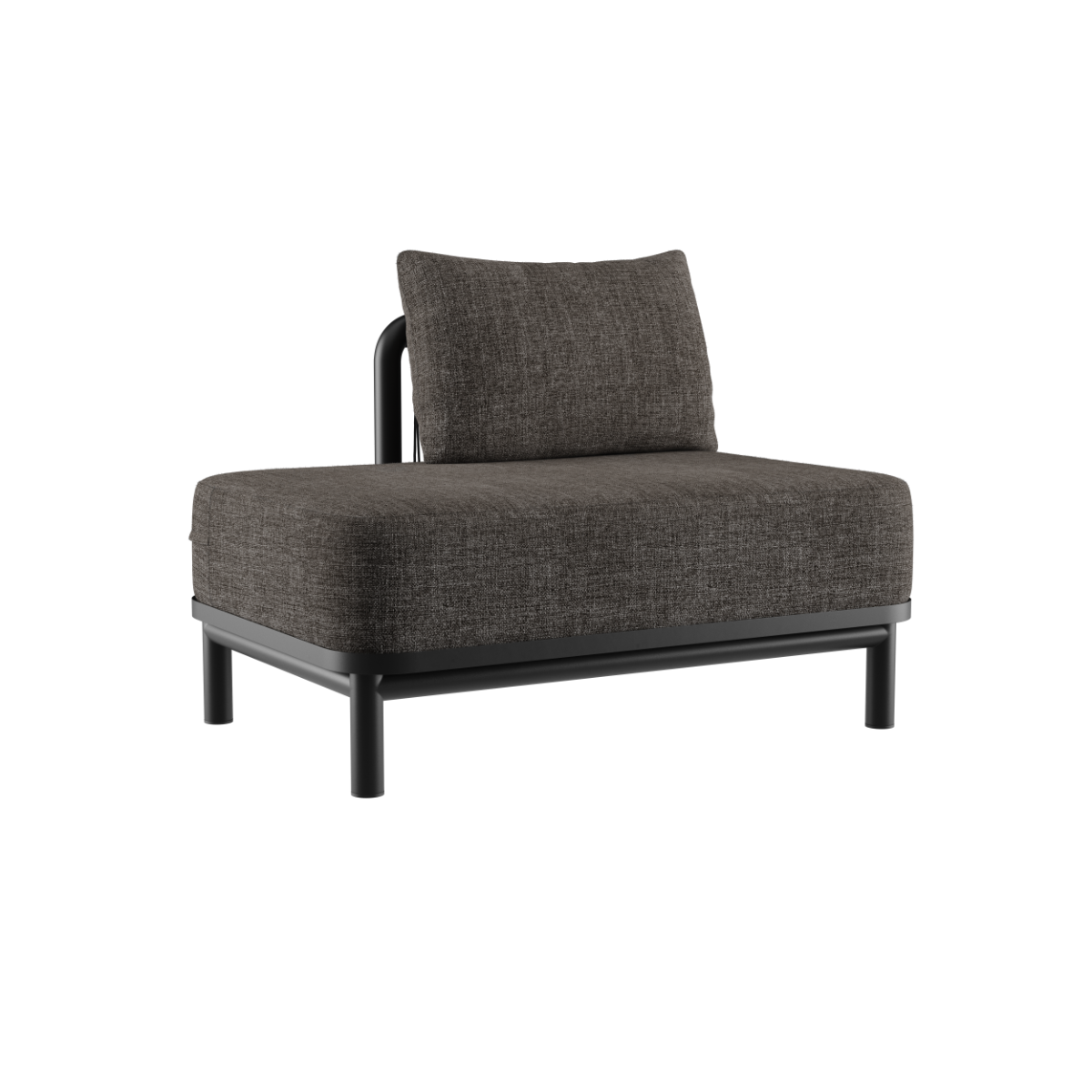 Kirra Lounge Sofa i svart med åpen høyre ende og aluminiumsramme i moderne uterom