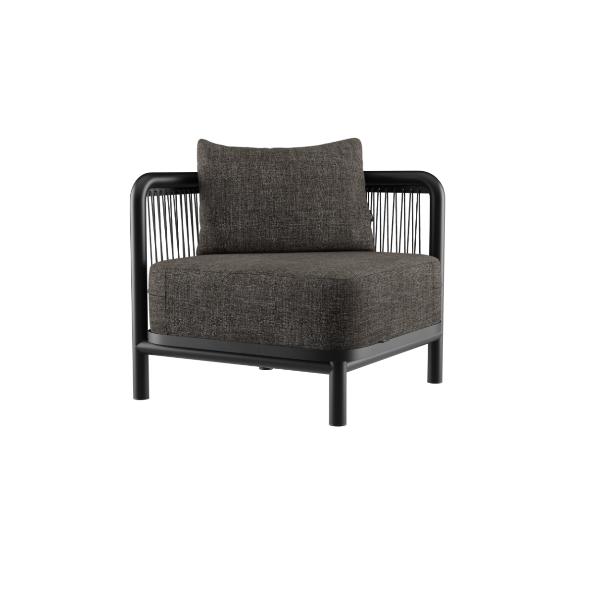 Kirra Lounge Sofa hjørnemodul i Kirra Noir med aluminiumsramme og vannavvisende olefin-tekstil.