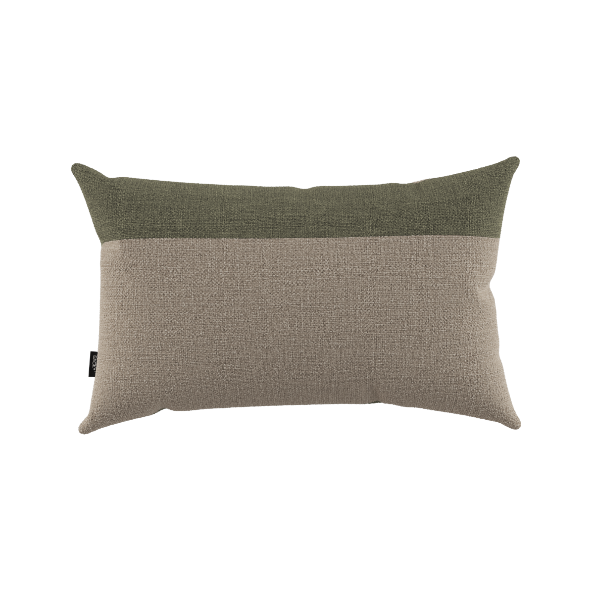 Tide Cushion pyntepute i sand og olivengrønn, vannavvisende tekstil for utendørs bruk.