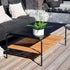 Patio Sofa Table utendørs sofabord i sort pulverlakkert aluminium med teakbordplate, 113x70 cm, uten accessory fit.