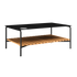Sort pulverlakkert aluminium utendørs sofabord med teak bordplate og Accessory Fit, 113x70 cm.