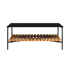 Utendørs sofabord i sort pulverlakkert aluminium med teak bordplate, 113x70 cm, dansk design.