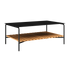 Patio Sofa Table i sort pulverlakkert aluminium med teak bordplate, 113x70 cm, uten accessory fit.